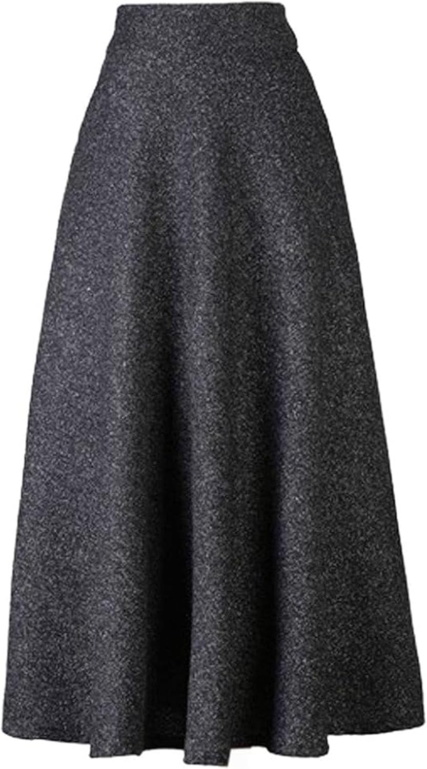 Choies Women Winter Skirt,Aline Long Fall Skirt with Pockets and High Elastic Wasit