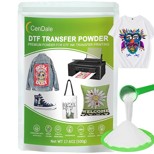 CenDale DTF Powder, Hot Melt Adhesive Digital DTF Transfer Powder for Sublimation, Compatible with DTF and DTG Printers, DTF PreTreat Powder for All Fabric Jeans Cotton T-Shirt