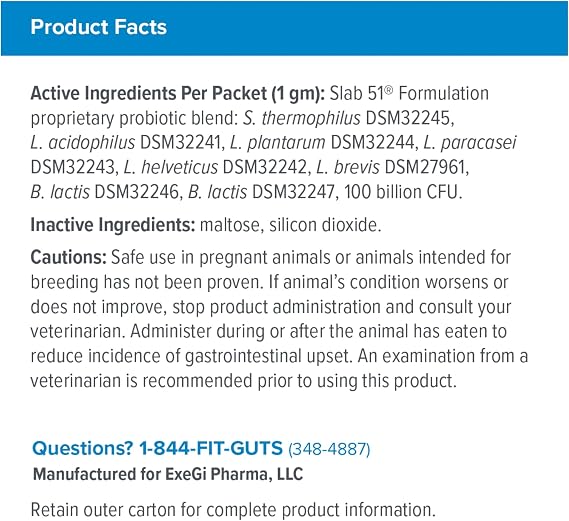 Visbiome Vet Constipation Care High Potency Probiotic for Cats 100B CFU, 8-Strain Slab51 Formula Refrigerated, Veterinarian Recommended Clean Label Certified 30 Packets