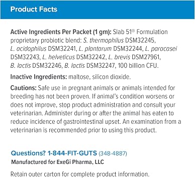 Visbiome Vet Constipation Care High Potency Probiotic for Cats 100B CFU, 8-Strain Slab51 Formula Refrigerated, Veterinarian Recommended Clean Label Certified 30 Packets