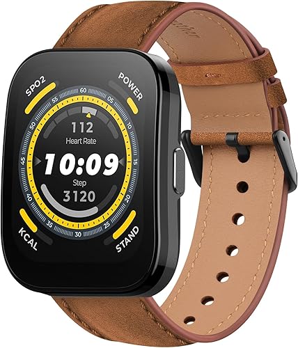 Correa de cuero para Amazfit Bip 5 bandas mujeres hombres, 0.866 pulgadas ajustable correa de repuesto de cuero suave para reloj inteligente Amazfit