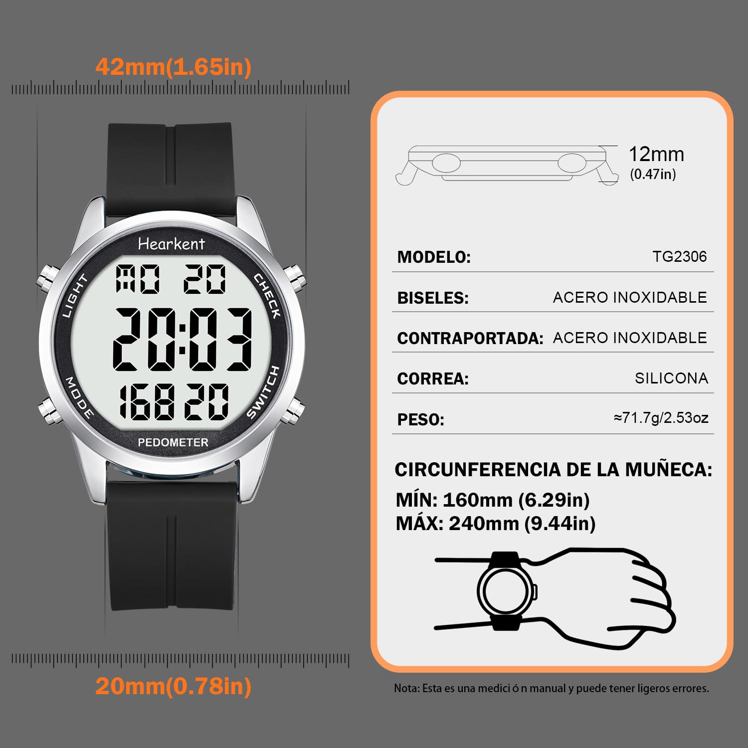 Hearkent Pedometro Orologio da passeggio per anziani, senza Bluetooth, senza app richiesta, con contatore di passi e numeri LCD grandi
