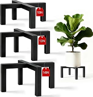 3 Pcs Metal Plant Stand Outdoor Indoor, Heavy Duty Pot Holder Risers | 10"+12"+14", Low Profile Flower Pot Stands, Short Plant Riser for Planters, Mid Century Modern, Fit 5"-14" Pot, Black