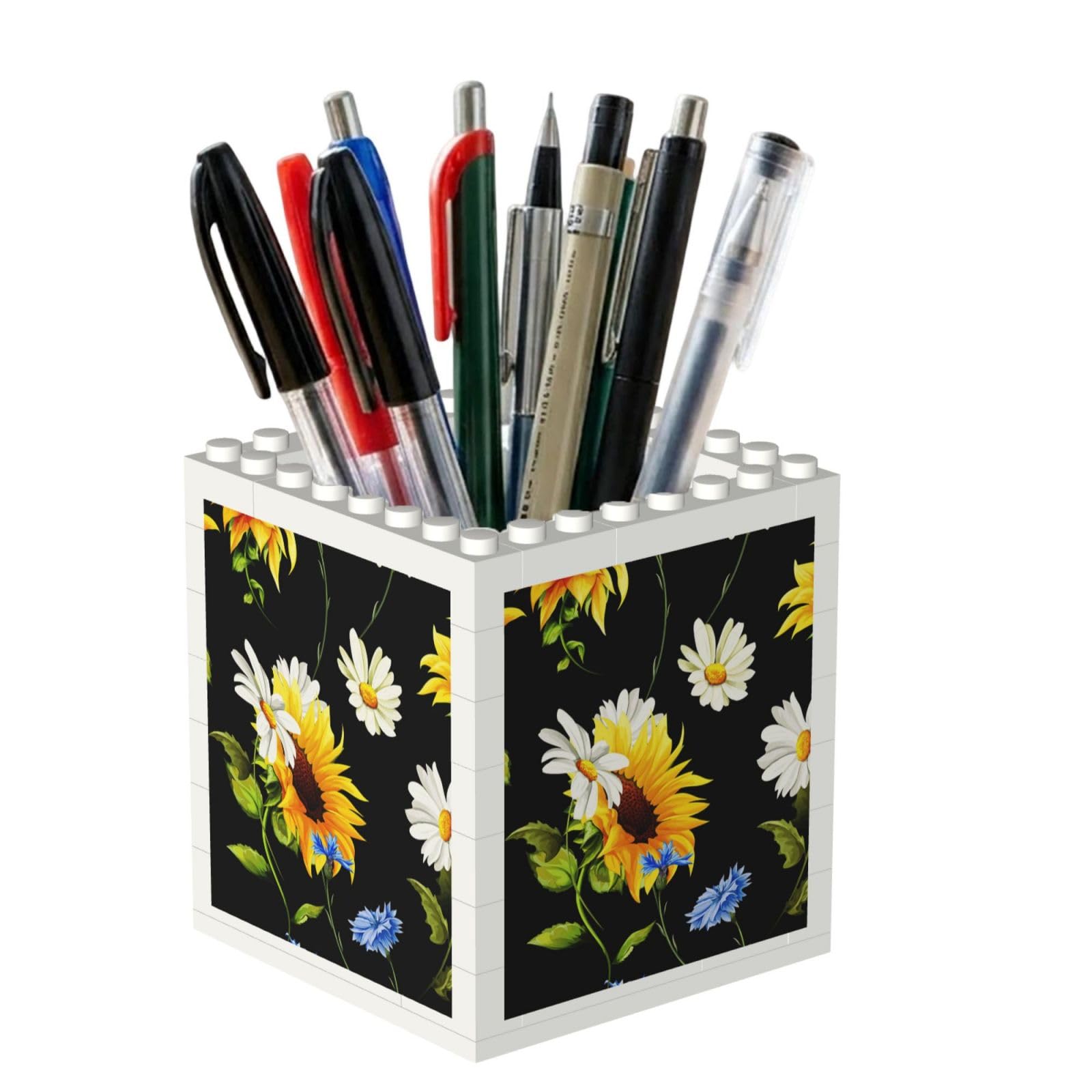 Poadnly Sunflowers Chamomile Printed, Pen Pot Pencil Holder for Office Home School, Compact Desk Organiser for Office Stationery