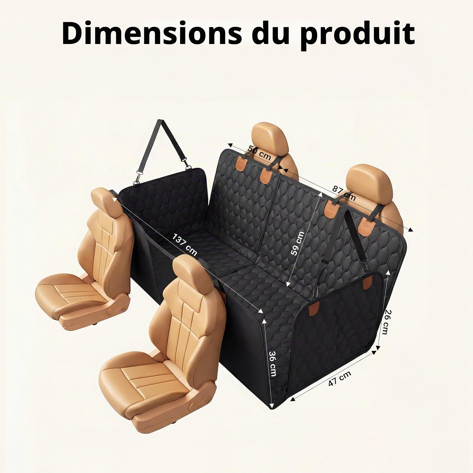 Fudajo Couverture siège arrière pour Chiens - 1320 x 570 x 350 mm/Oxford 600D - Housse séparable Banquette arrière Voitures - Transport canin félin