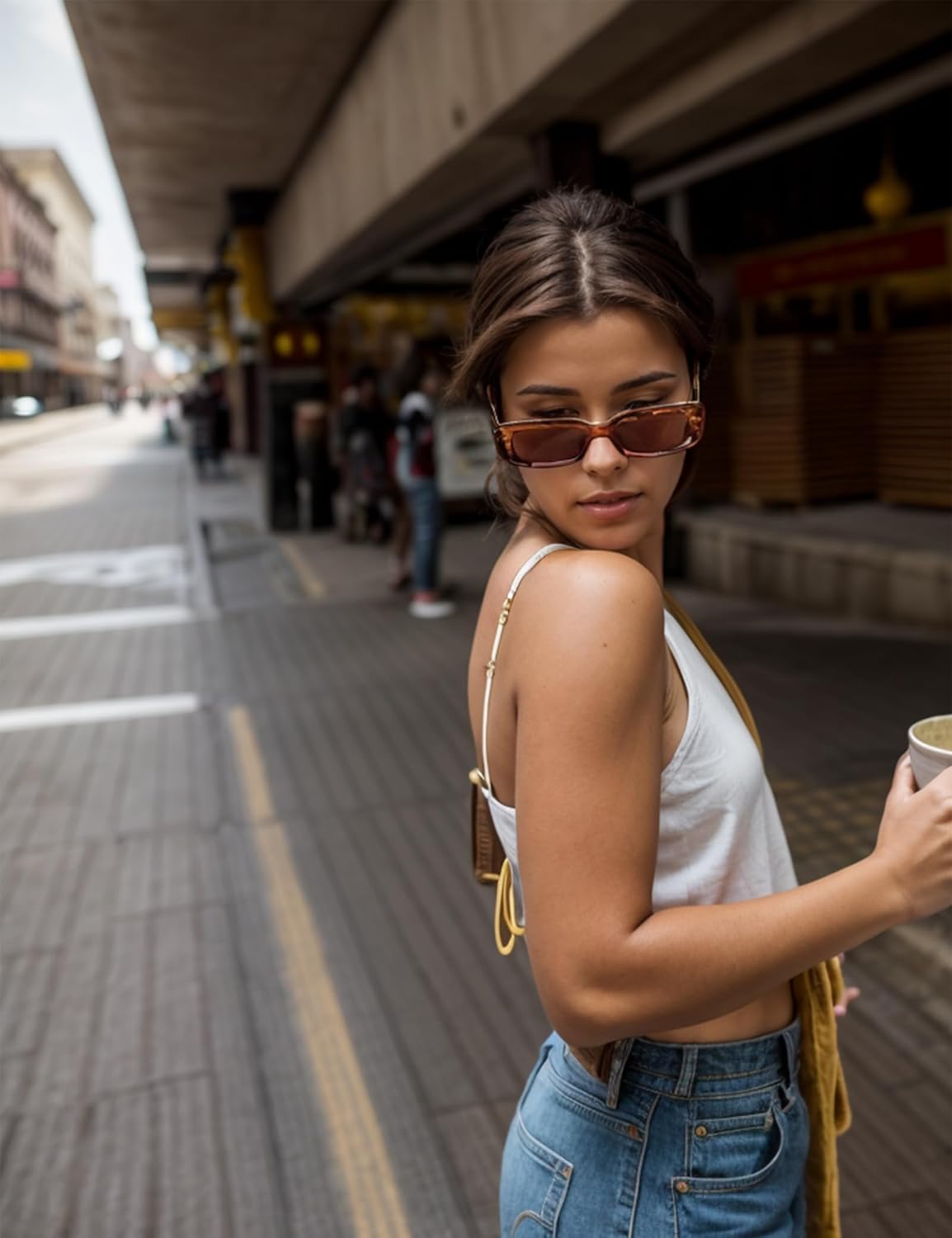 Exquisite Collection of 8 Unique Colored Retro Rectangle Sunglasses for Women – Perfect for Beach ,Driving and Casual Outfits, Orange - Image 5