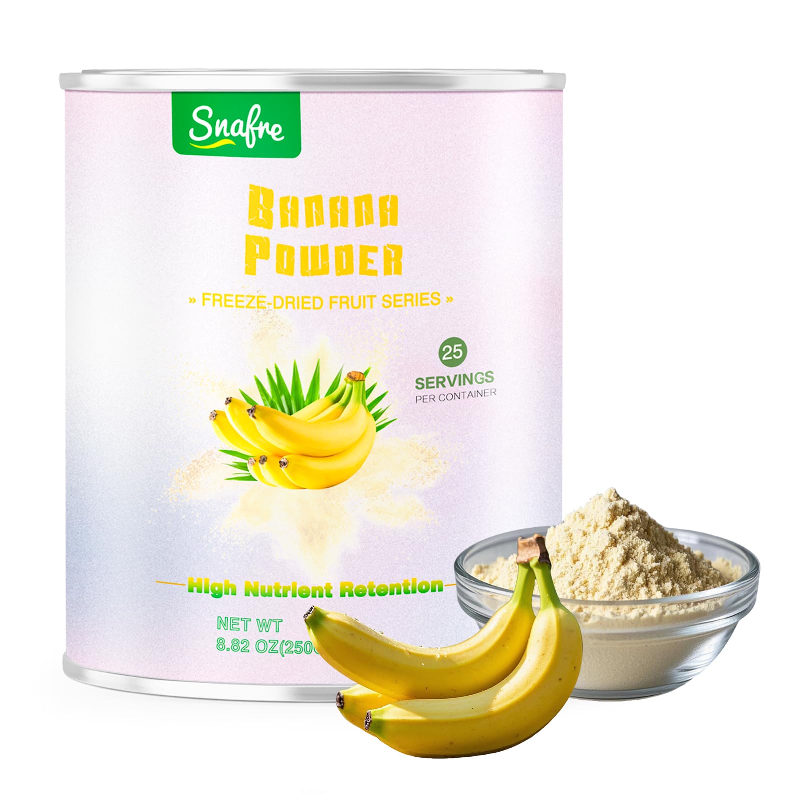 Banana Powder, 8.82OZ Freeze Dried Banana Powder, Freeze Dried Fruit, No Added or Sugar, Suitable for Baking, Oatmeal, Cereal, Yogurt, Smoothies, Juice