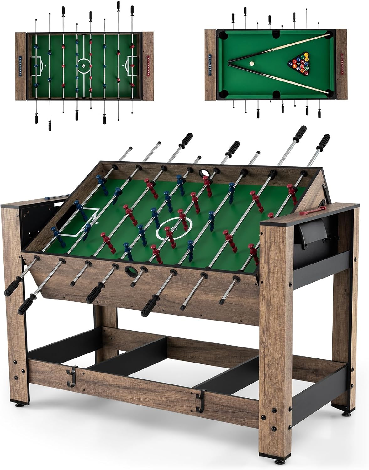 Goplus 2-in-1 Swivel Multi Game Table, 48” Combo Game Table with Foosball & Pool for Adults, Indoor Outdoor Combination Arcade Table for Home Game Room Party