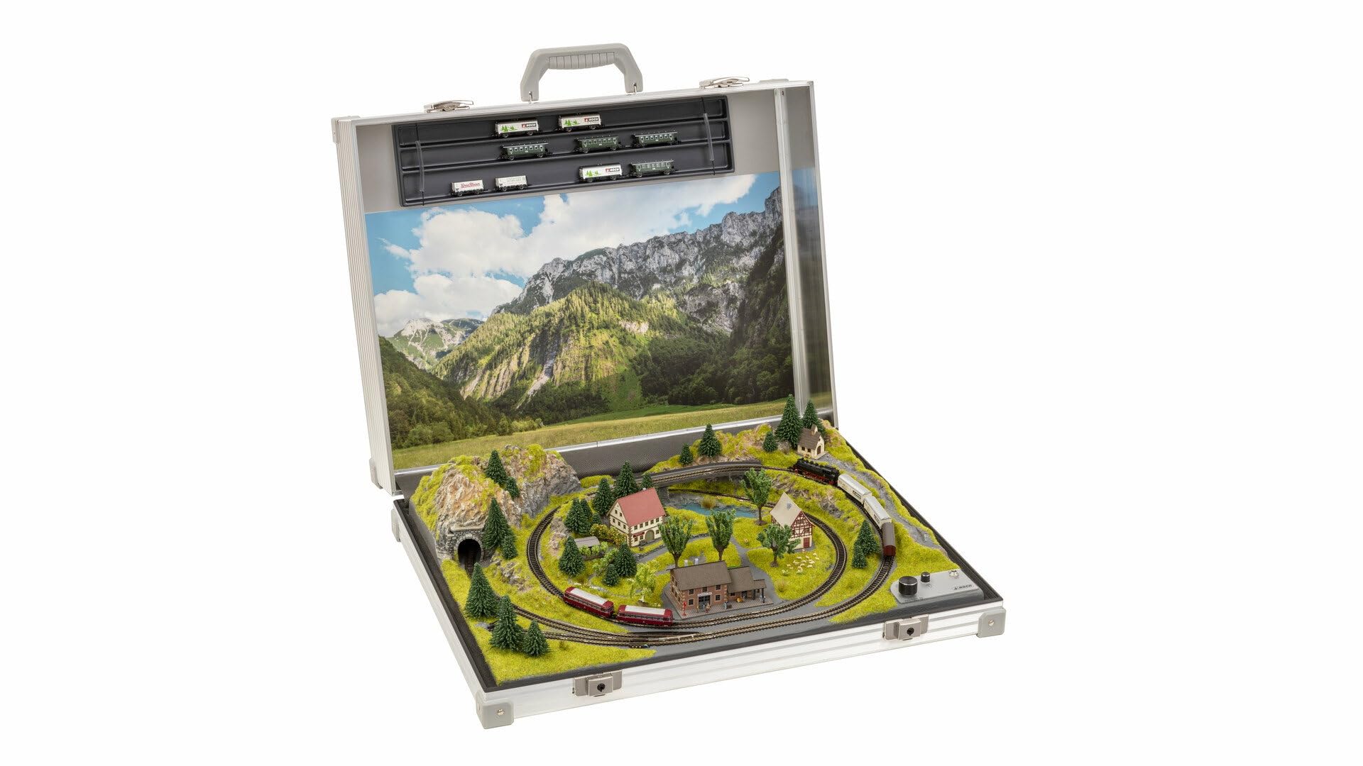 NOCH® Modellbahnkoffer „Serfaus“, mit Märklin mini-Club Gleisen für die Spurweite Z perfekt für Reisen und unterwegs