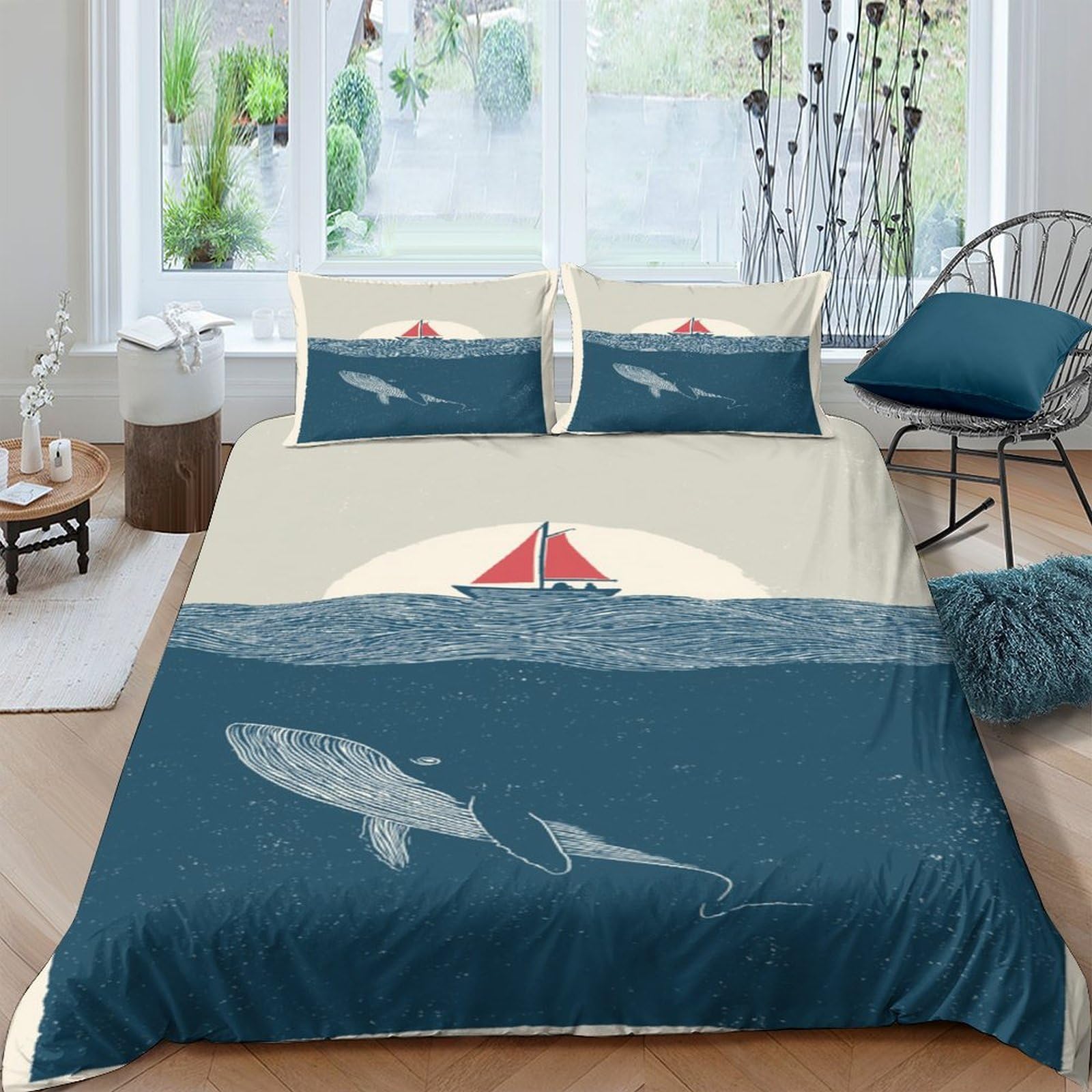 Ctjqhvkz Style-2 3D Printed Ocean Whale Fitted Sheet Microfiber Nautical Boat Mattress Cover For Bedroom Guest Room Machine Washable Single（135X200cm）