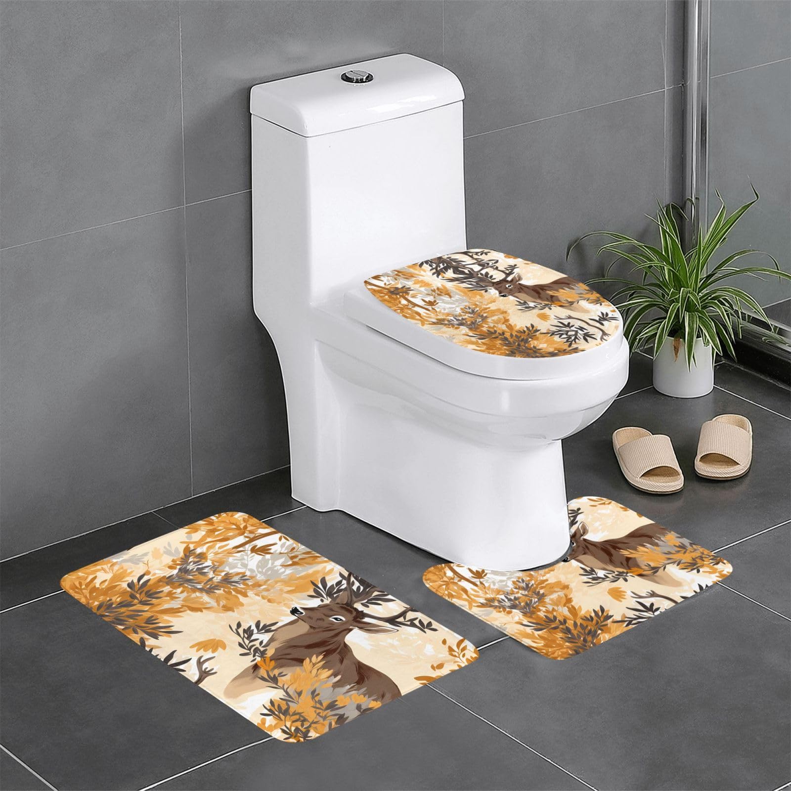 Tapis de salle de bain antidérapants WHJDPP Wild Deer Lot de 3 pièces