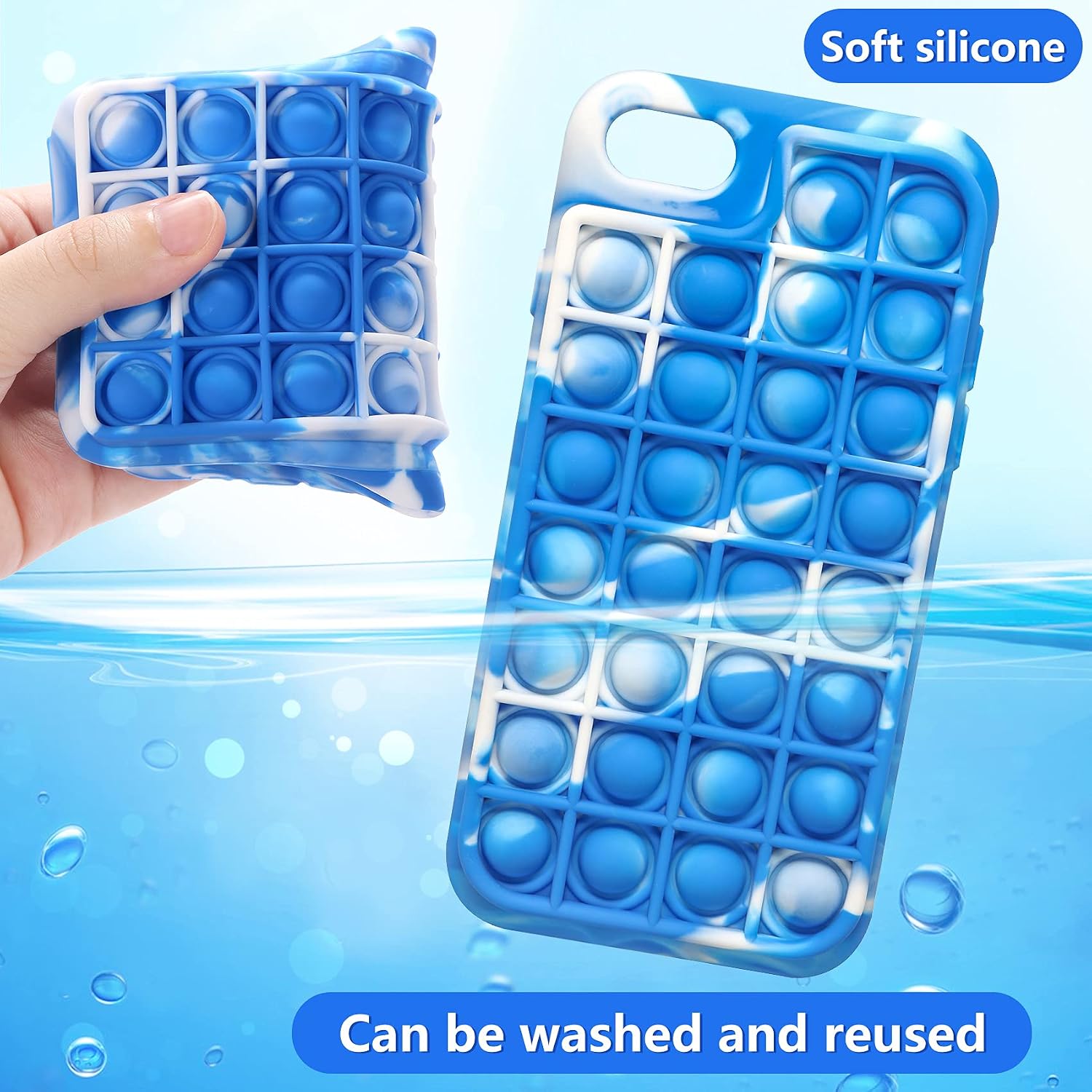CCOZN Push Pop Bubble Toy Case for iPhone 7/8, Fidget Block Toys Bubble Wrap Silicone Phone Case Push Pop Stress Reliever Drop Protection Silicone Case for iPhone 7/iPhone 8, 4.7in (Gradient Blue)