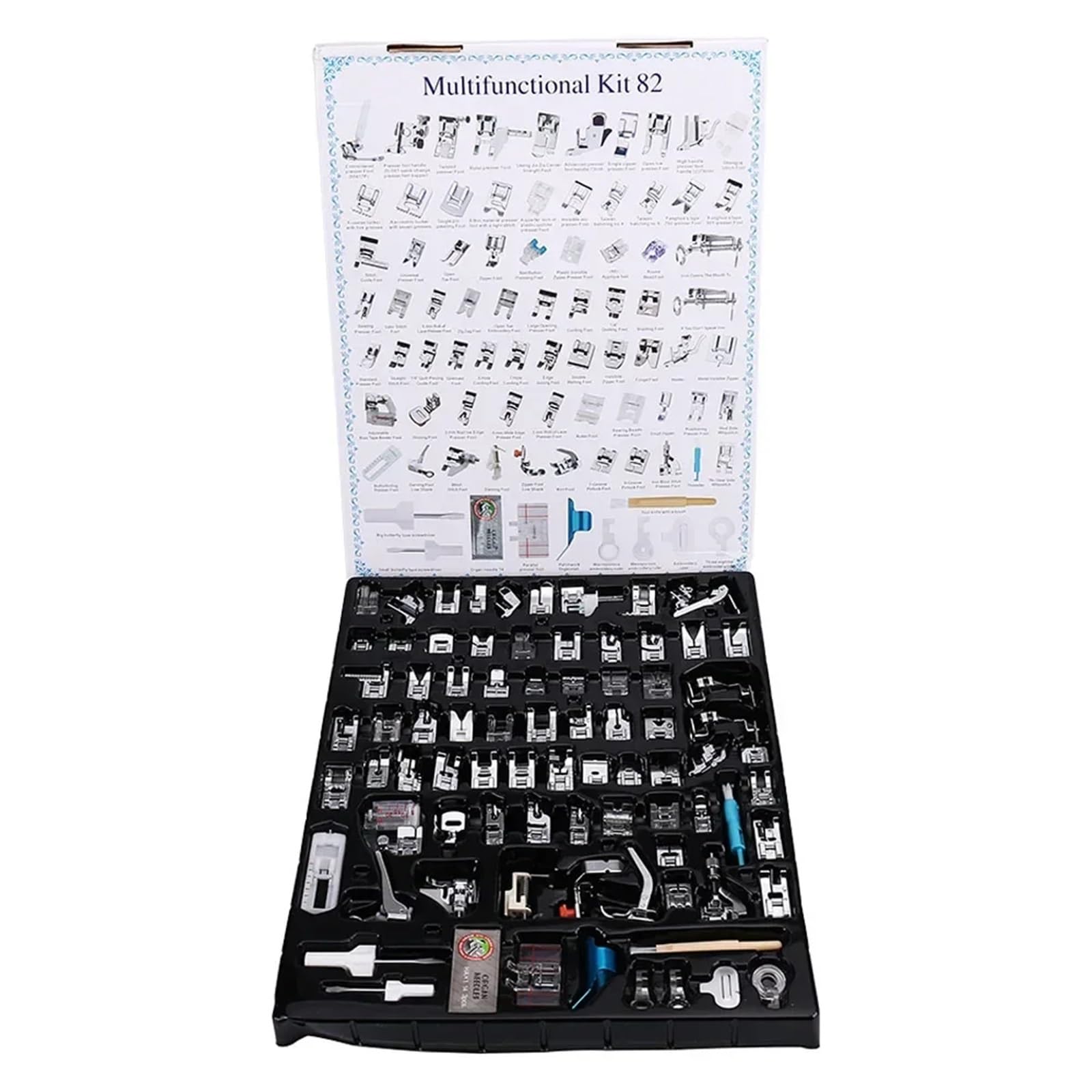 Sewing Feet Sewing Machine Presser Foot Press Kit For Braiding Blind Stitch OverLock Zipper Roller Ruler Parts(Press foot 82pcs)