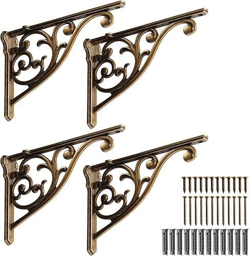 Khtumeware Soportes decorativos ornamentados para estantes, soporte de estantería grande de 10 pulgadas para montar en la pared, paquete de 4