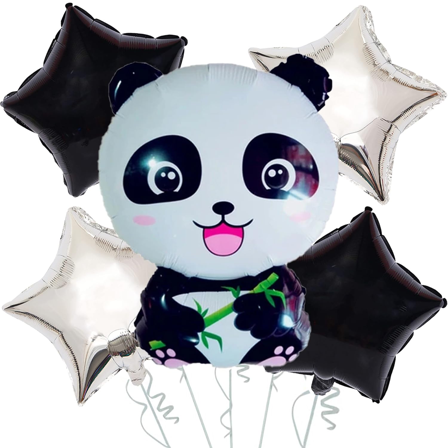 Rozi Decoration Panda Theme Foil Balloons for Birthday Decor, Baby Shower, Kids Parties Decorations Items Set of 5 Pcs Panda Birthday Theme Decoration Kit for Girls/Boys