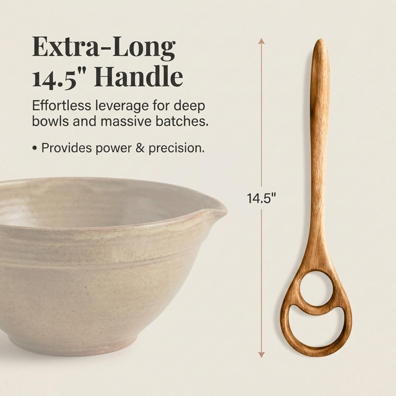 Salt & York Danish Dough Whisk, Acacia Wood Sourdough Bread Mixing Tool for Pizza Dough, Biscuits & Cake Batter, Kitchenware with Unique Wood Grain Hook, Ideal for Wedding & Housewarming Gift, 14.5 in