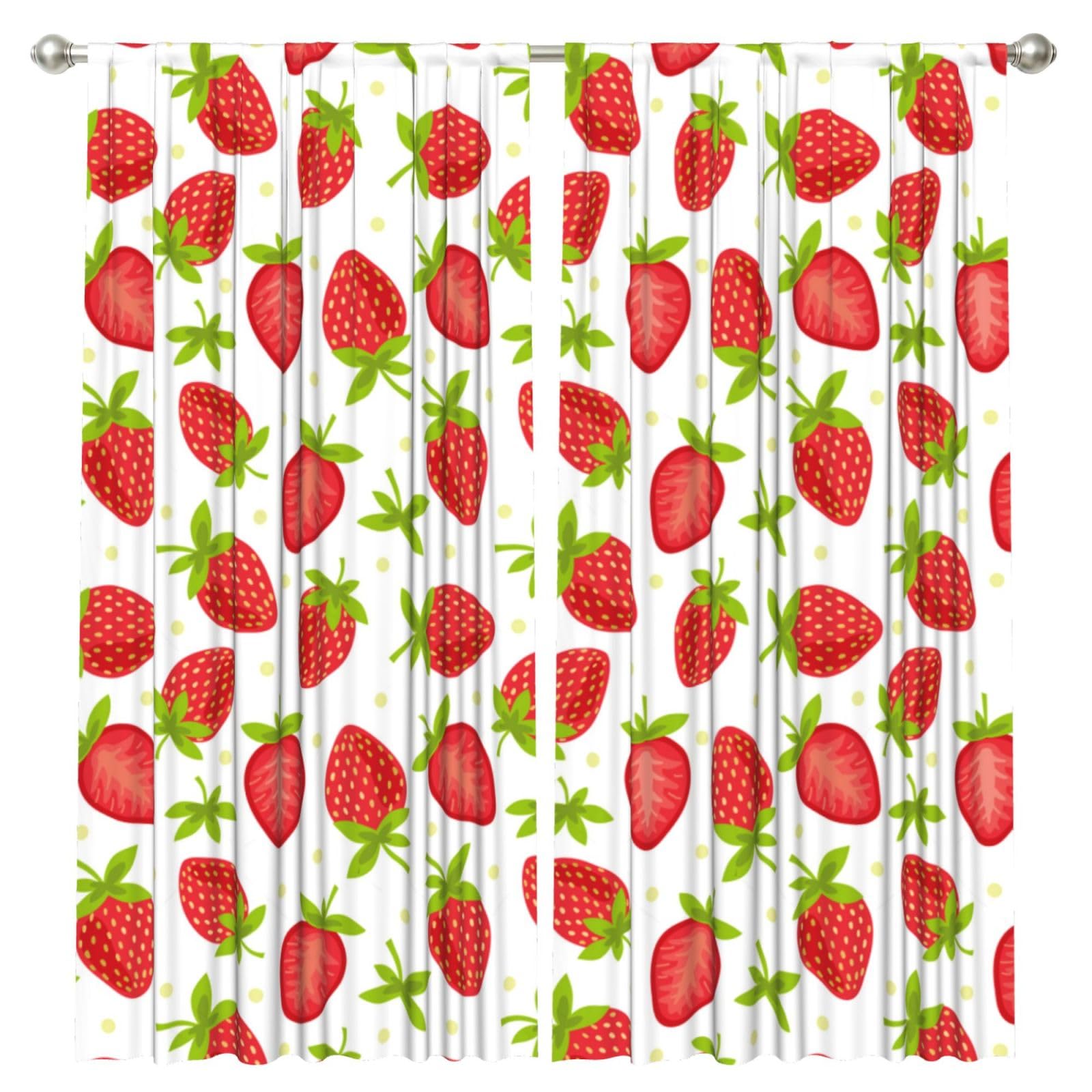 InOmak Fruits Strawberries Strawberry Pattern, 2 Panels Window Curtains 52 x 84 Inch Blackout Curtains for Living Room Bedroom