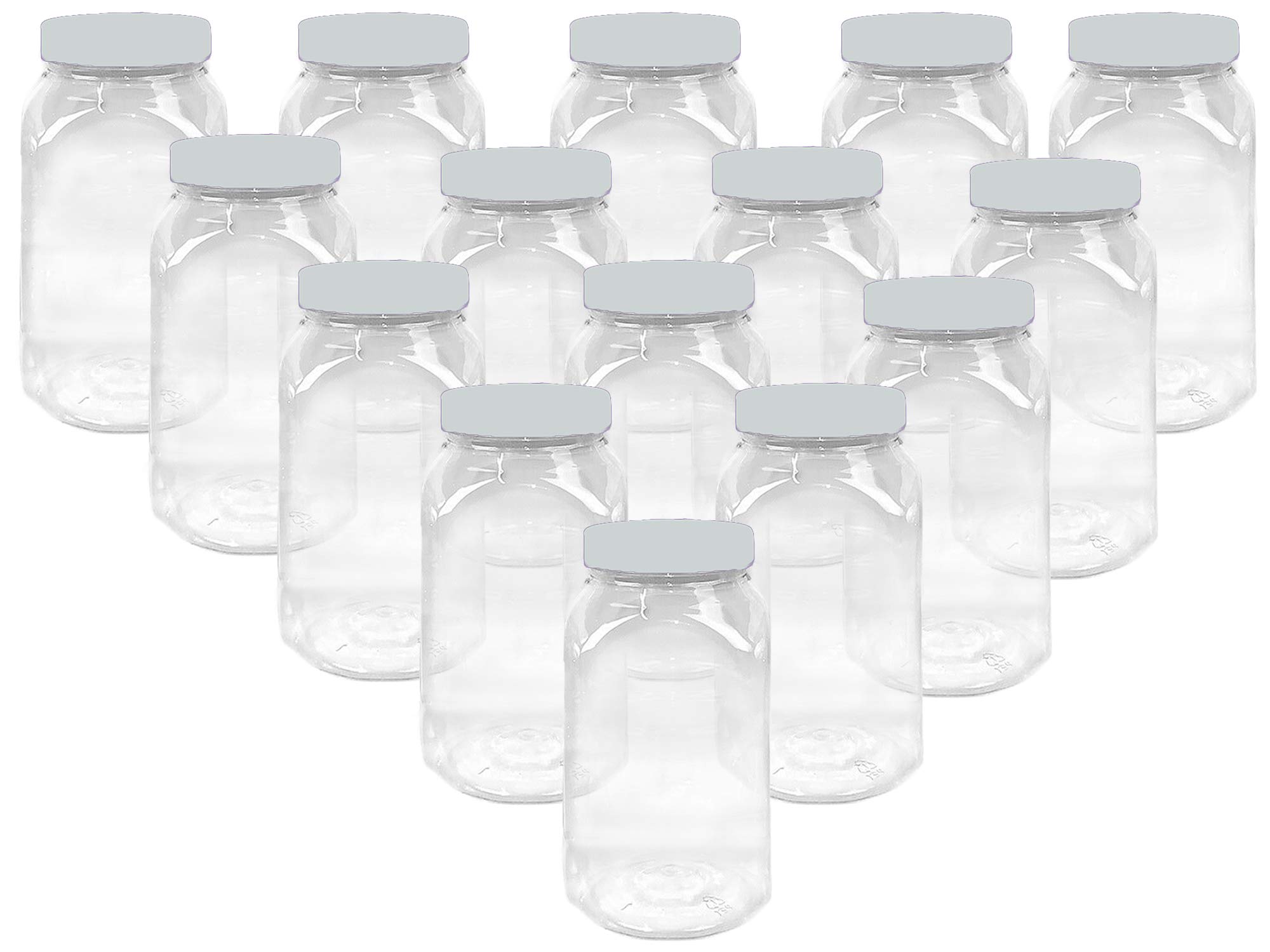 995ml Square Style Food Grade Plastic Sweet Jars with white lid - 5,10,15,20,25 Wedding, Party (15 Jars)