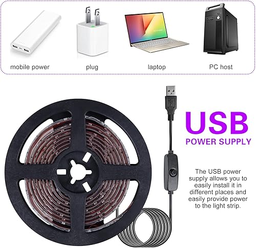 Miniatura 5 de Tira de luz negra LED 2M 2835 120LED de luz negra UV LED Bar fuente de alimentación a través de USB, 395 nm efecto de luz negra luz de fiesta