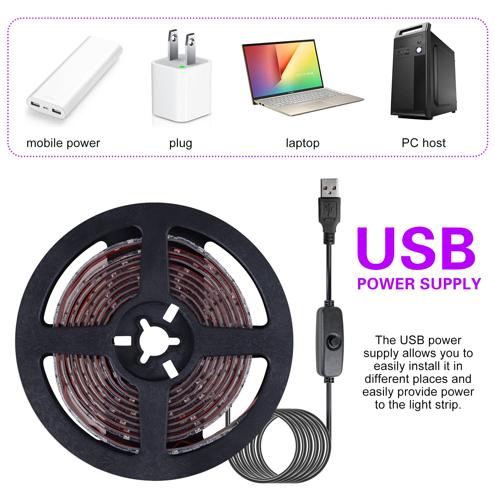 impermeabile 2M Striscia UV, 120 LEDs 3528 Luce Nera, 5V UV Strip con USB plug, Luce Nastro Fluorescente con Interruttore, UV Luce LED Black Light Decoarare per Interna Feste Bar DJ Club Discoteca
