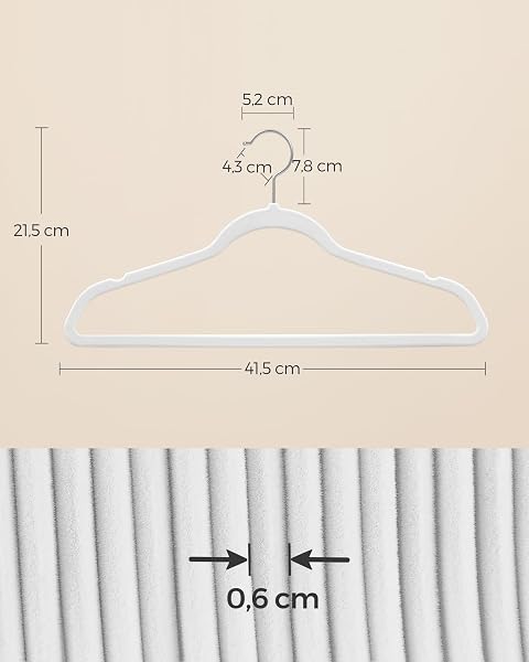 SONGMICS Lot de 20 Cintres Velours Adulte, Longueur 41,5 cm, Fins, Grande Capacité de Charge, avec Crochets Pivotants à 360°, pour Manteaux, Chemises, Blanc et Argent CRF026W20 - 4