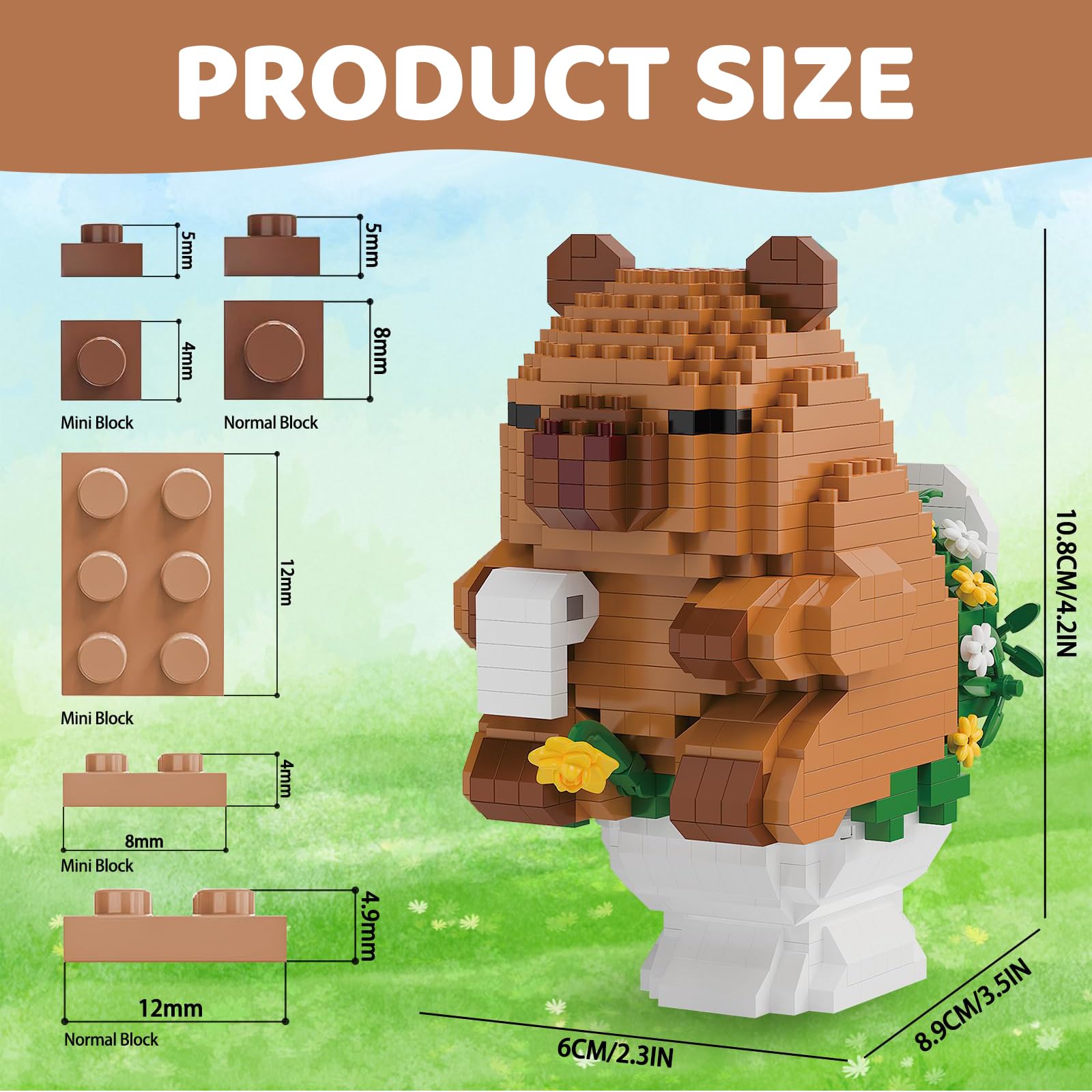 Foreverup Capybara Dierenblokken, 6 stuks, micro bouwstenen, speelgoedset, particle bouwstenenset, cartoon anime mini-bouwstenen, mini-bouwstenen, doe -het-zelf speelgoed voor volwassenen
