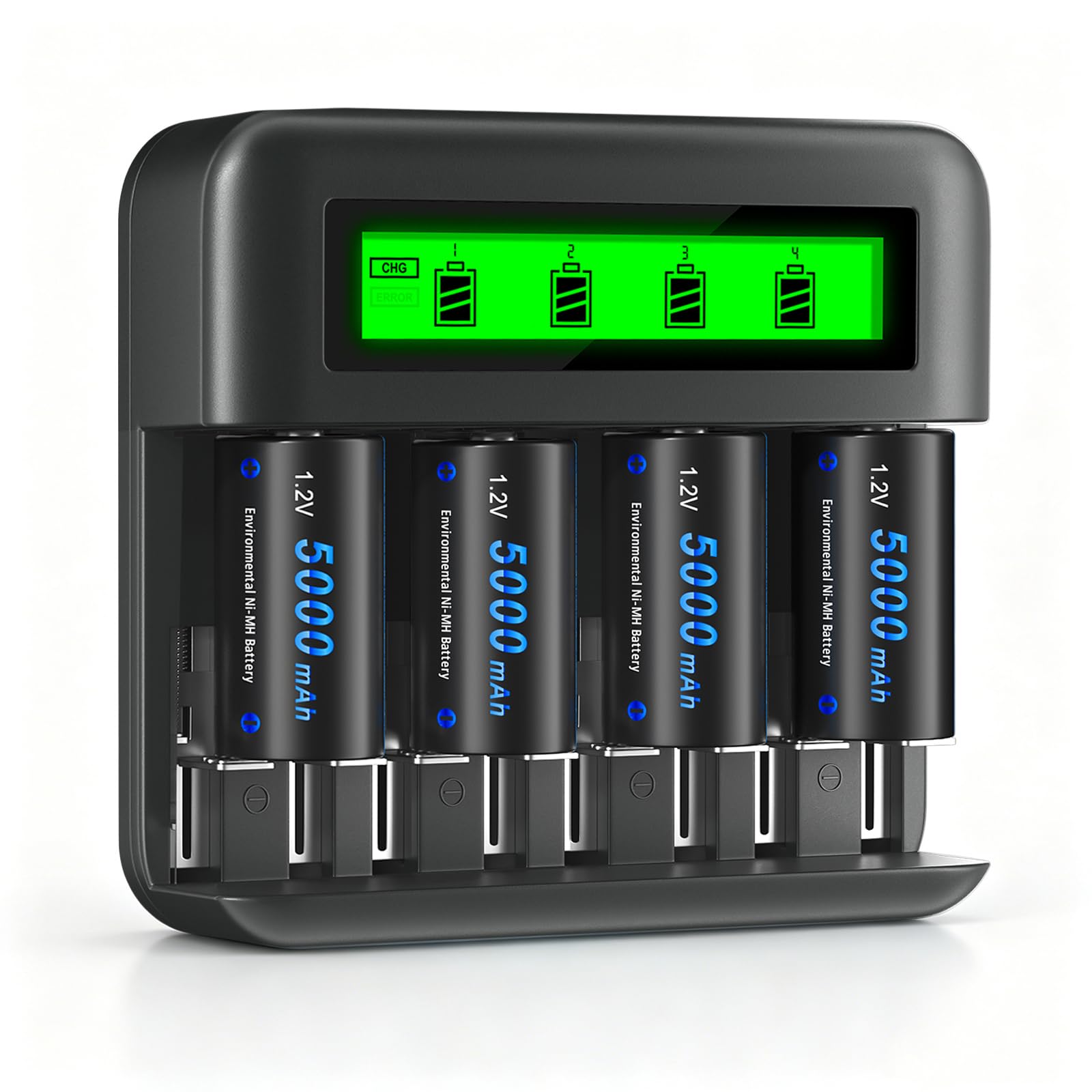 CITYORK Lot de 4 batteries rechargeables C 5000 mAh et 8 baies LCD rechargeables pour piles rechargeables Ni-MH AA AAA C D