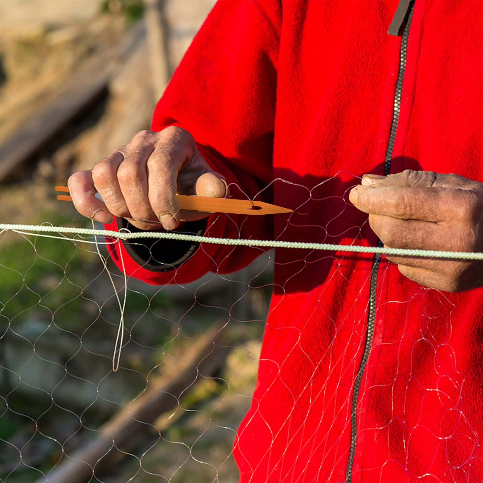 Kits de reparación de agujas de pesca que incluyen 1 tijera de acero afilado, 9 tamaños, red de pesca de plástico y 6 tamaños, herramientas de red de pesca de plástico para reparar 6