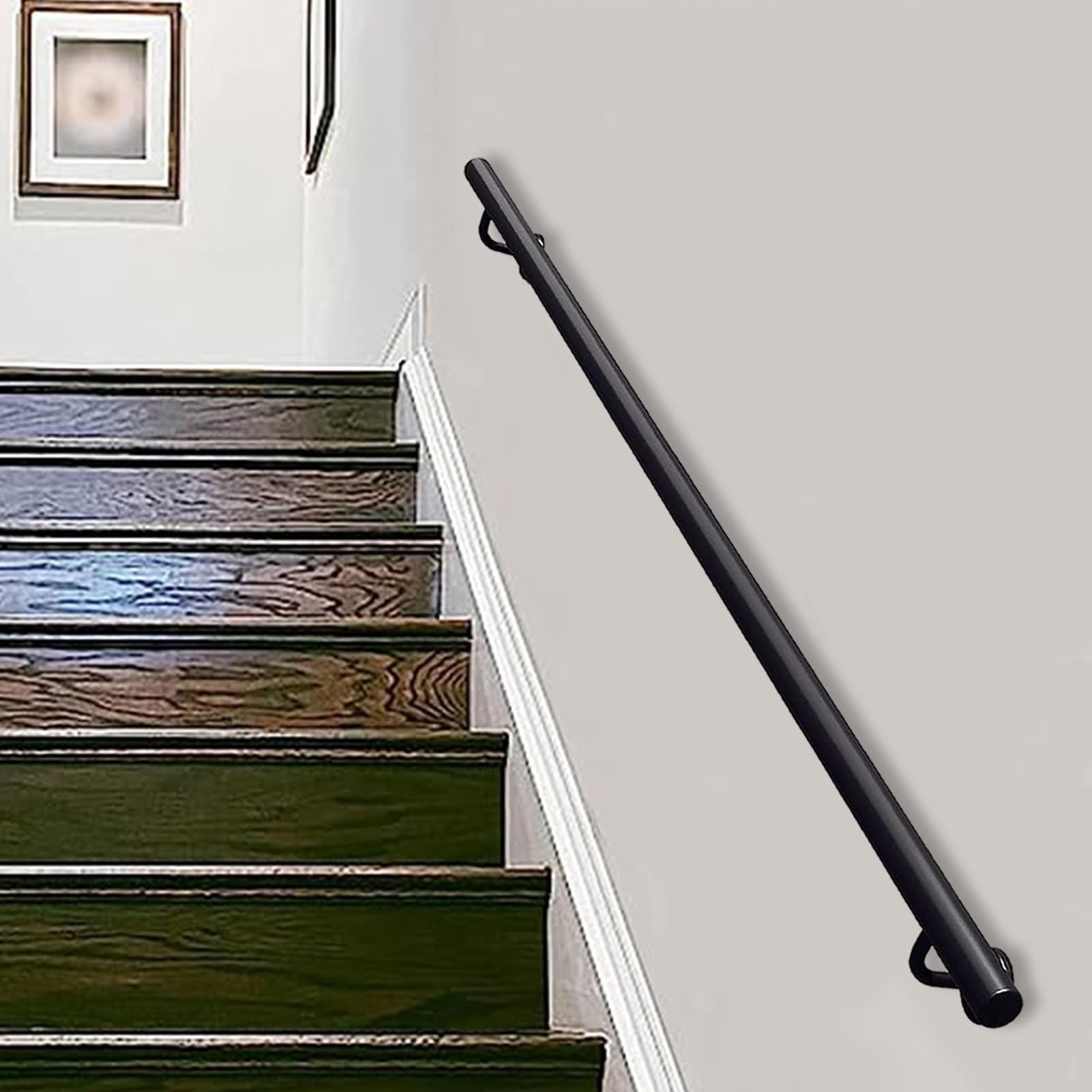 FKXSXAZ Black Handrail for Stairs 1 2 3 4 5 6 Metres, Industrial Stair Railings Safety Grab Bar, Wall Mount Support Staircase Banister Hand Rails Indoor Outdoor(8.2ft/250cm)