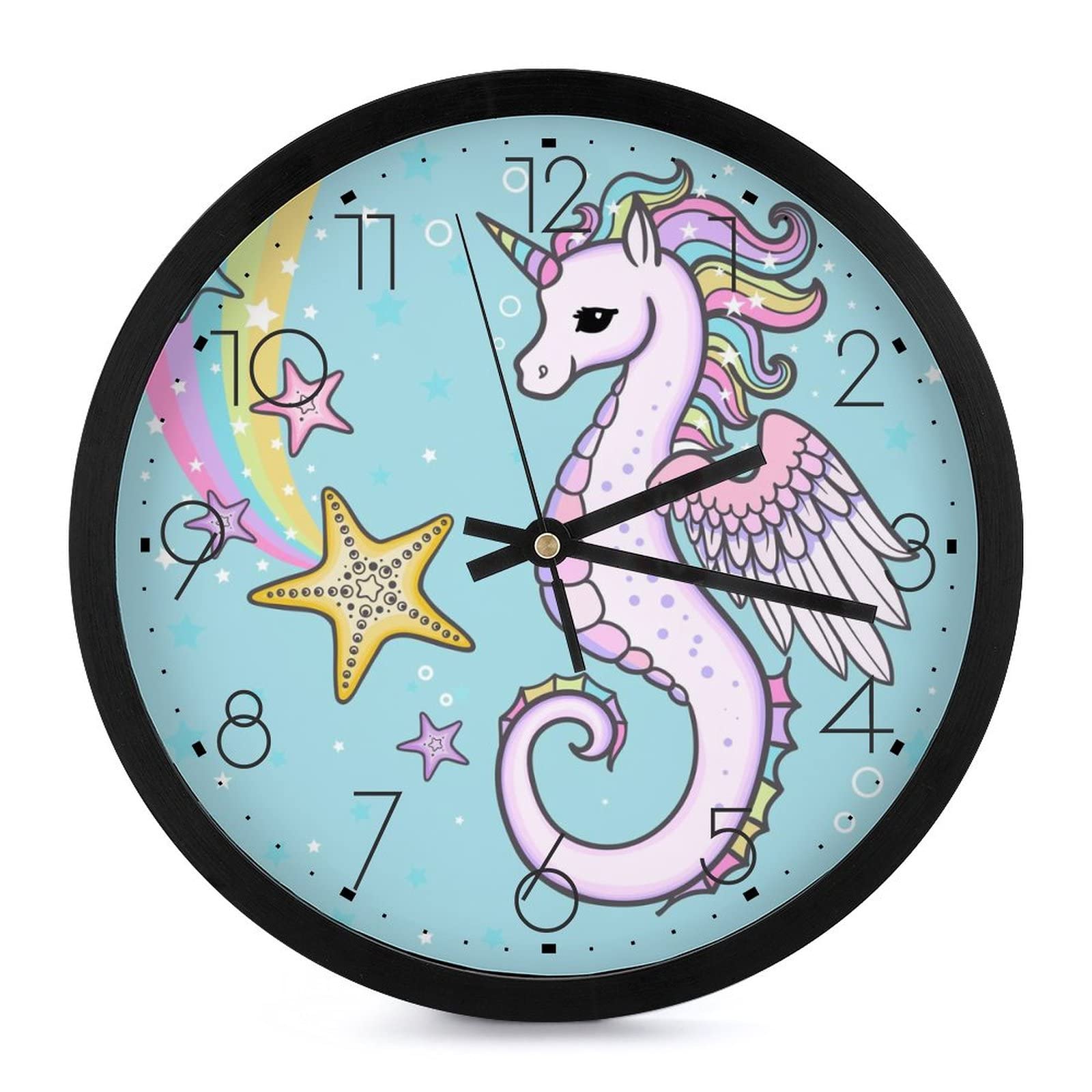 Horloge murale licorne hippocampe ronde de 25.4 cm pour décorer le salon