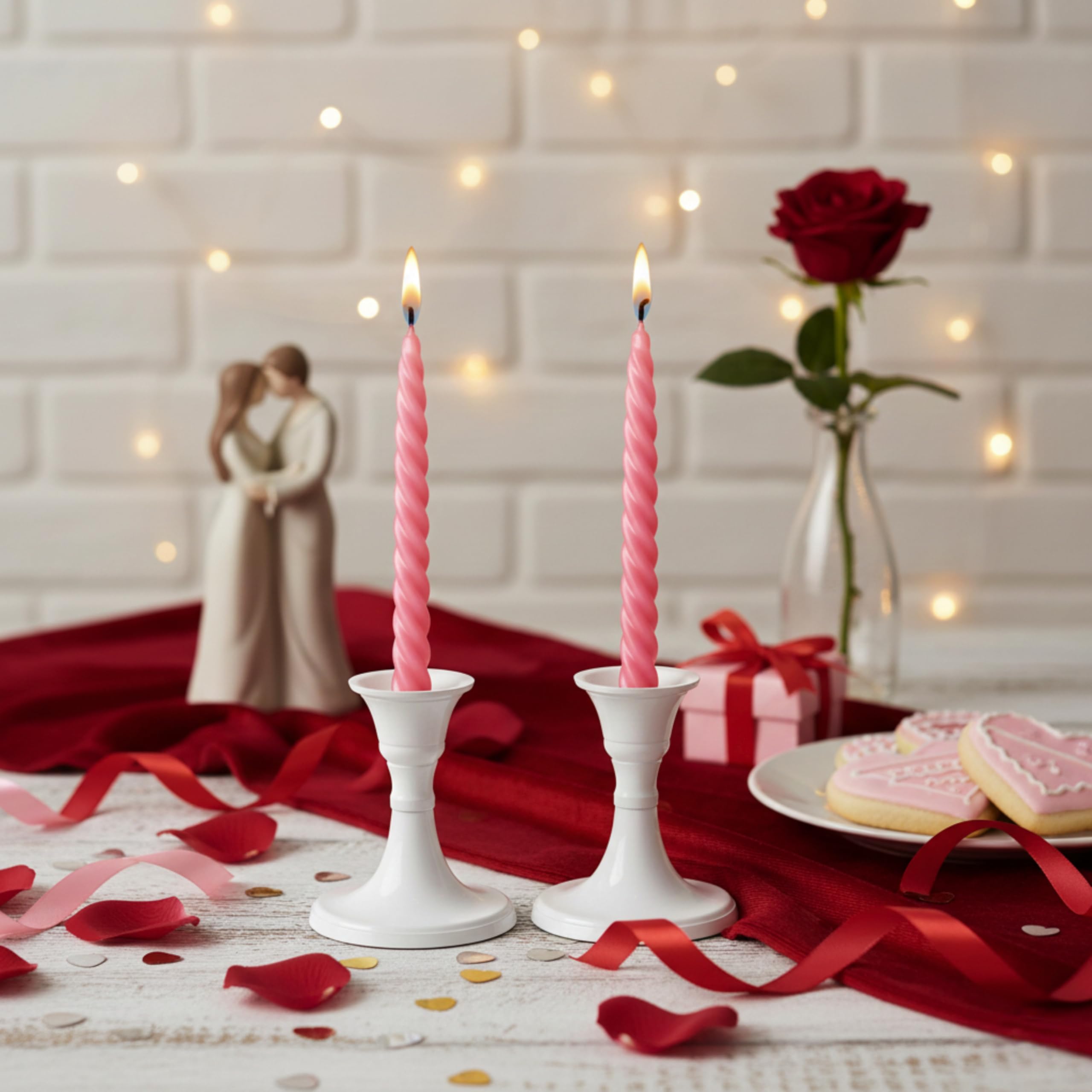 Rely+ White Candle Holders Set of 2 – Modern Metal Taper Candlestick Holders for Table Centerpiece, Dinner Décor, Easter, Wedding & Party Decorations