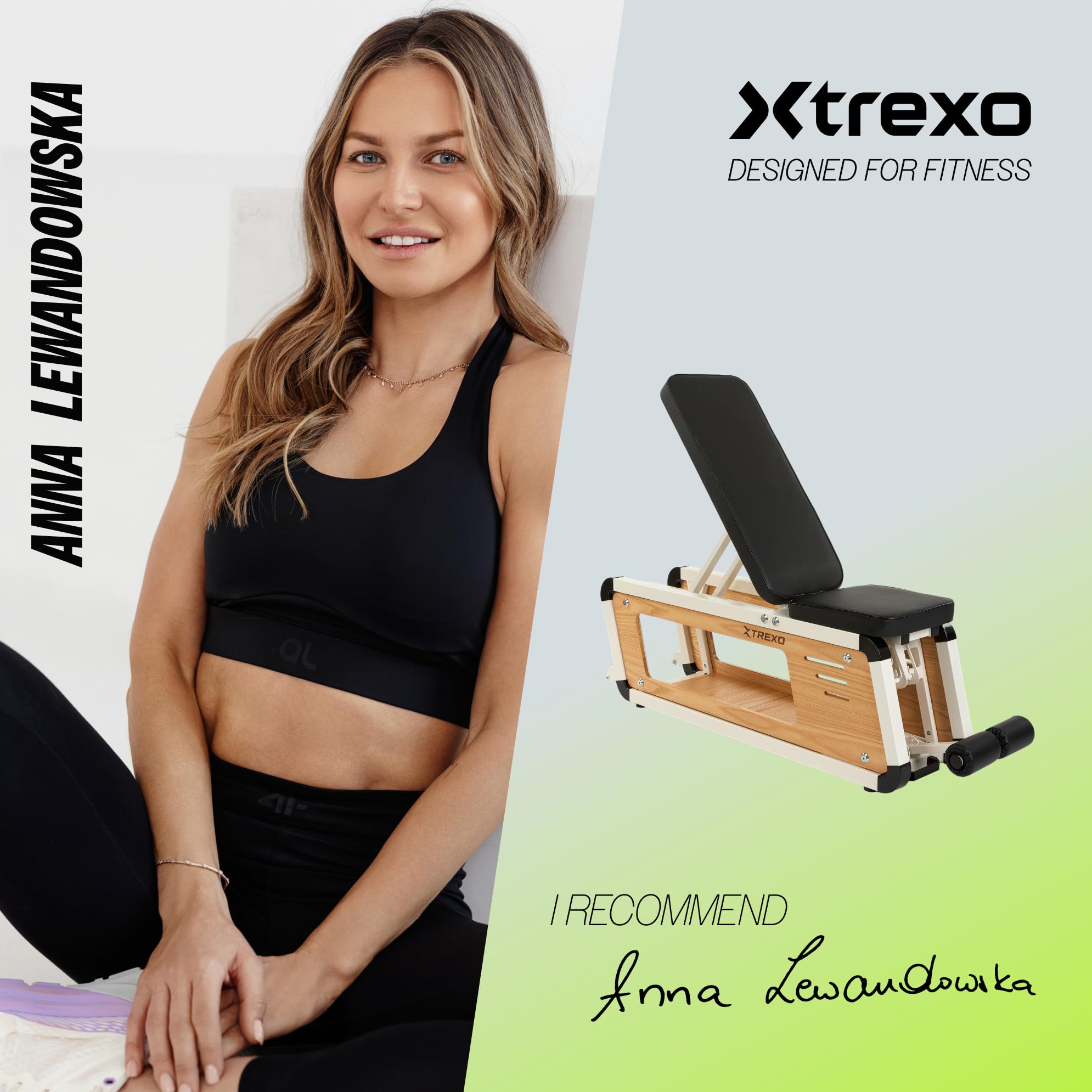 XTREXO Storage Sylwan – verstellbare Bank für Krafttraining, Stahl-Holz-Konstruktion, bequeme Rückenlehne mit Schaumstoffpolsterung, für Brust-, Bizeps- und