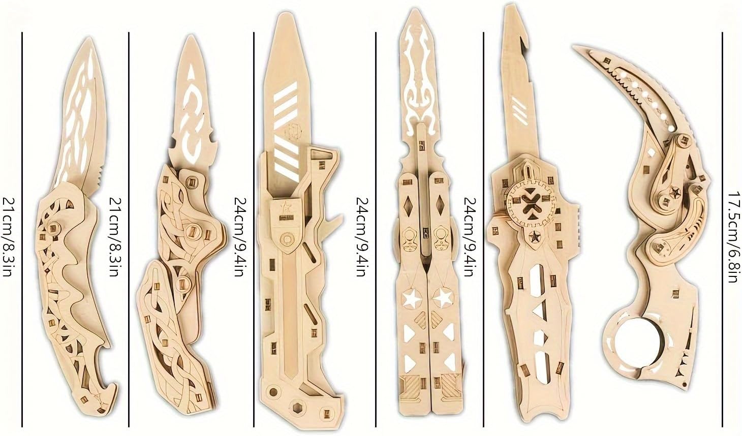 6-Piece Wooden 3D Mechanical Knife Puzzle Set - DIY Building Model Toy for Kids & Adults - Creative Gift Kit (6pcs)