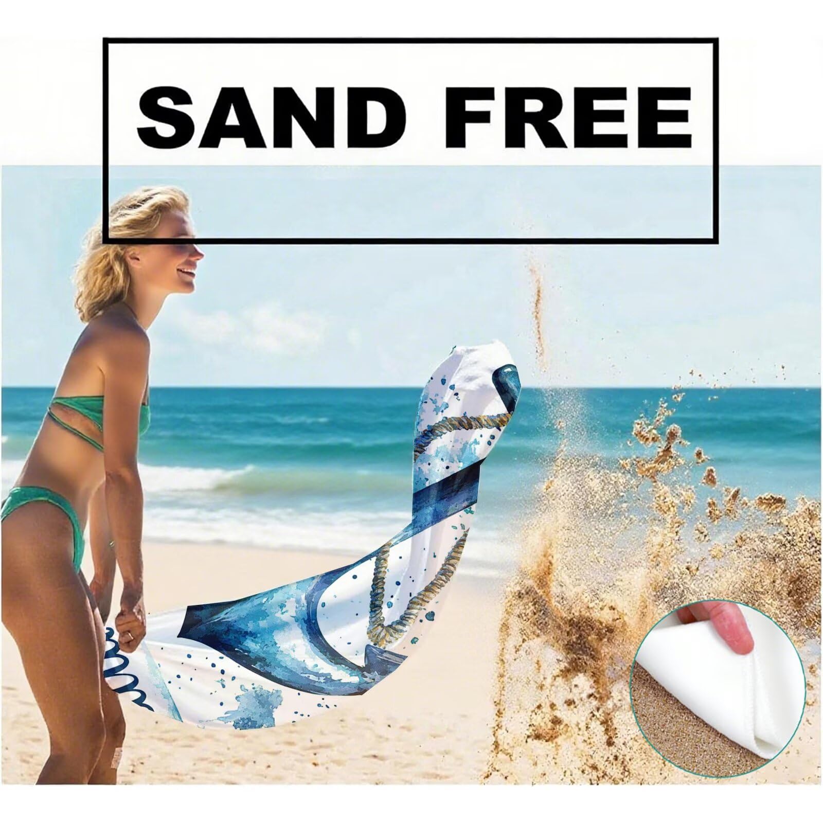 Serviette Plage Été Motif, Serviette de Plage XXL 90x180 cm avec Sac, Serviettes de Bain Microfibre Séchage Rapide Anti-Sable Absorbante Fonction pour Bain, Sport, Voyages, Sauna, Piscine Q-795