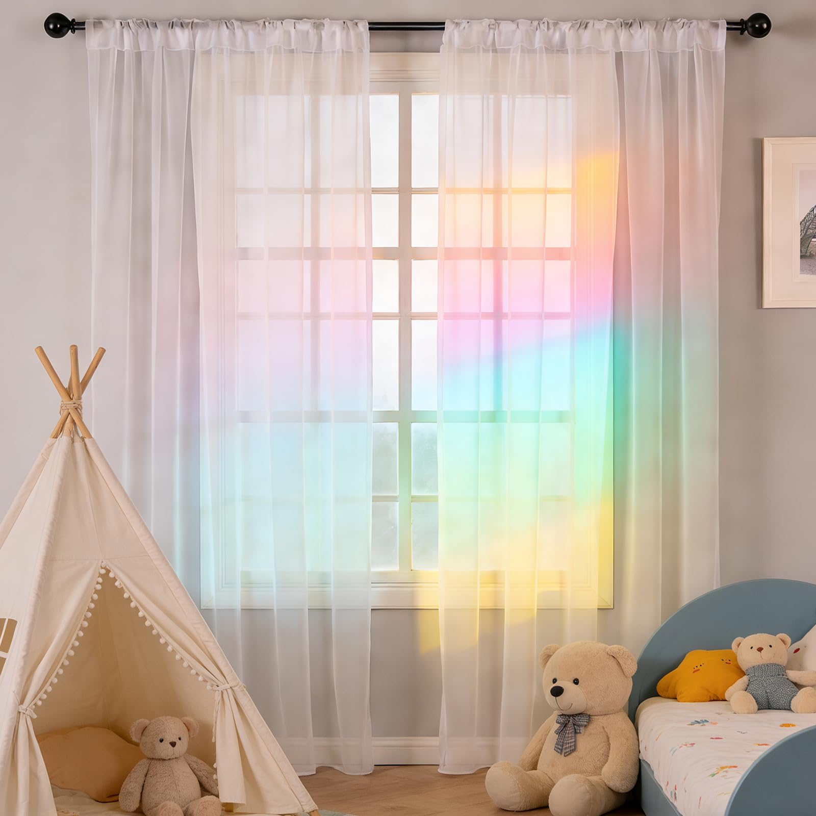Vorhänge Transparent 150 x 250 cm mit Kräuselband, Halbtransparent, Lichtdurchlässig, mit Ösen in Leinenoptik, Luftig Und Langlebig, Gardinen Weiß Vorhang, Gardine Ösenschal für Jedes Fenster, Weiß