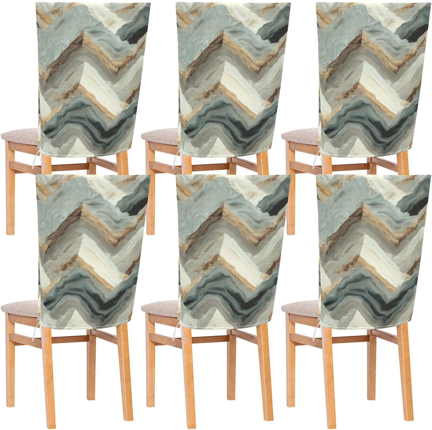 ALAZA Zigzag Marble Chair Back Cover Set of 6, Washable Reusable Removable Chair Slipcovers Decorative Chair Cover for Home Kitchen Wedding Party