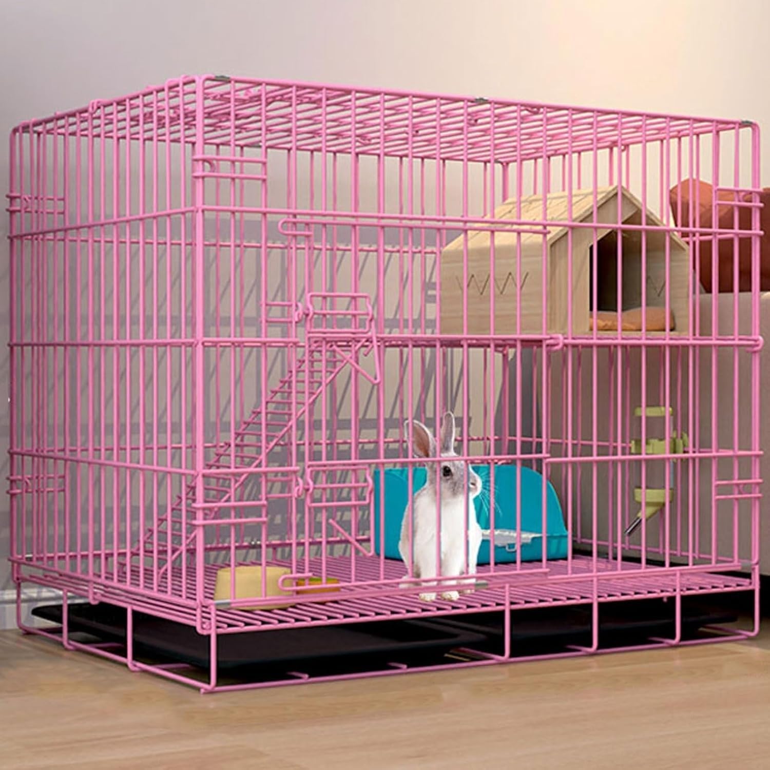 Clapier d'intérieur pour lapin rose cage avec tiroir amovible