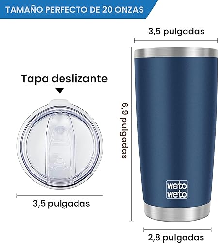Miniatura 3 de WETOWETO - Vasos térmicos de 20 onzas, tazas de café de acero inoxidable con aislamiento al vacío, doble pared con recubrimiento en polvo, con tapa,