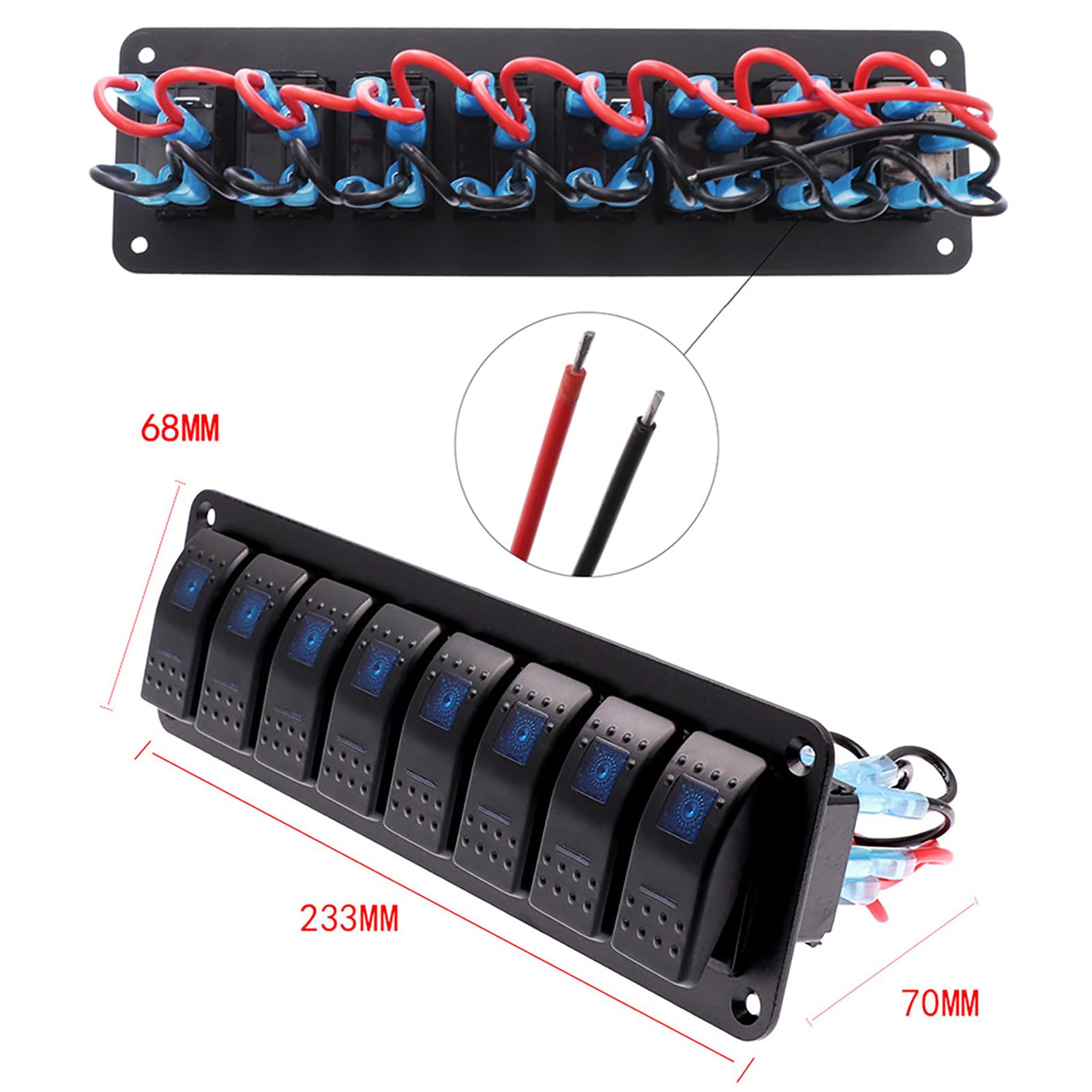Geloo 8-stopniowy panel przełączników ON-OFF wodoodporna łódź morska 12 V przełącznik kołyskowy panel z niebieskim światłem LED do samochodów, łodzi, kamperów, ciężarówek, pojazdów kempingowych