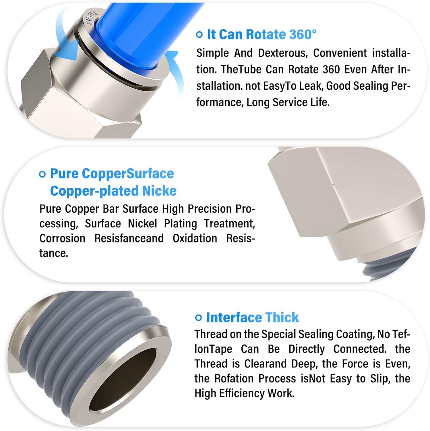 TAILONZ PNEUMATIC Male Straight 1/2 Inch Tube OD x 1/2 Inch NPT Thread Push to Connect Fittings Copper Nickel Plating TPC-1/2-N4 (Pack of 5)