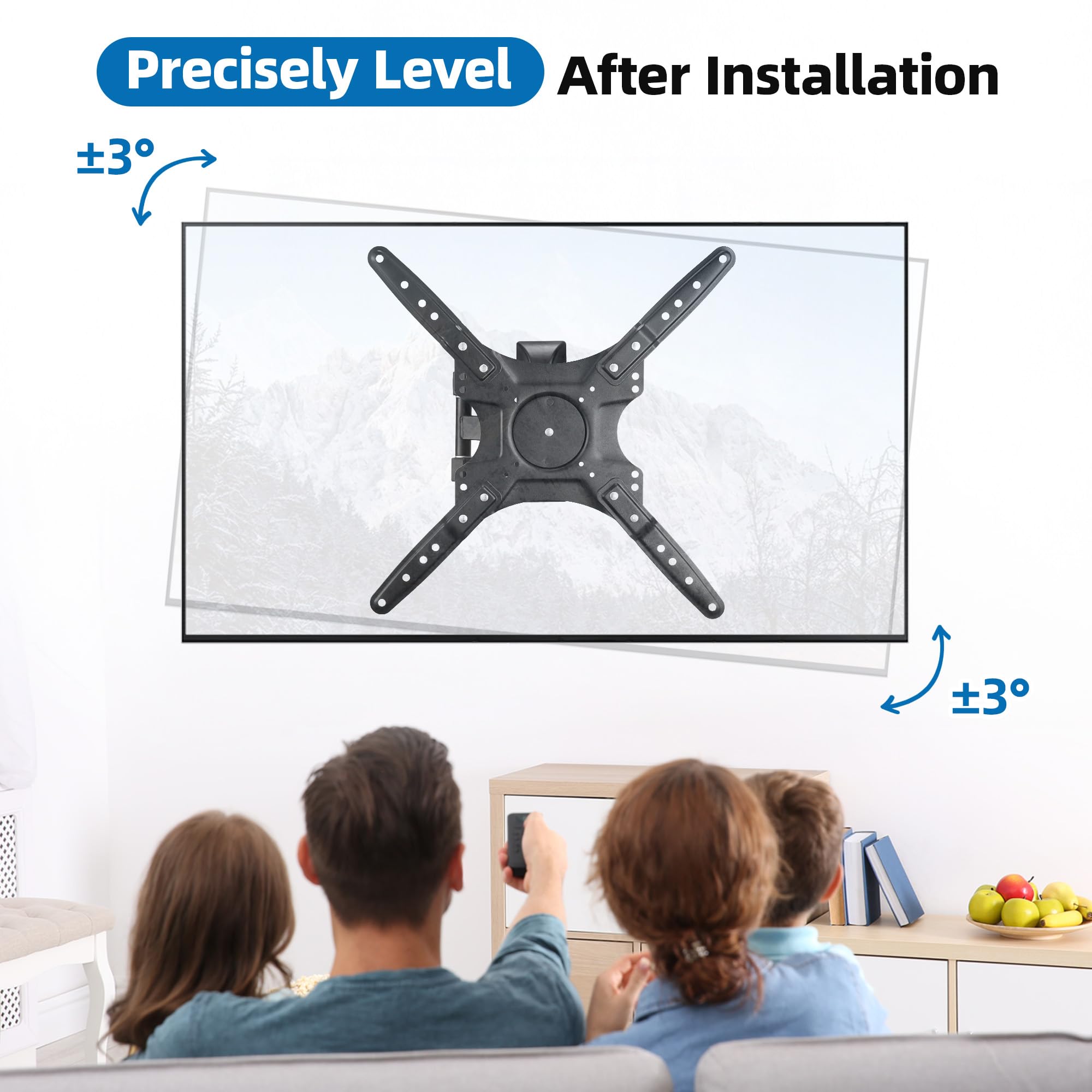 Supporto da parete per TV Full Motion, supporto da parete angolare per la maggior parte delle Smart TV da 26-55", supporto universale per TV a cerniera con bracci di prolunga, inclinabile, girevole