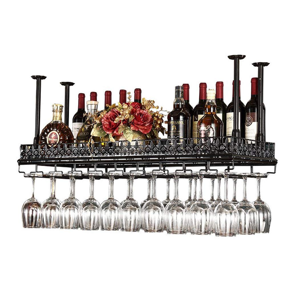 Wine Rack Wine Bottle Holder Wine Glass Holder Restaurant Coffee Tableware Storage Shelf Decorative Metal Ceiling Bar Floating Bar Kitchen/Black/100 cm x 3