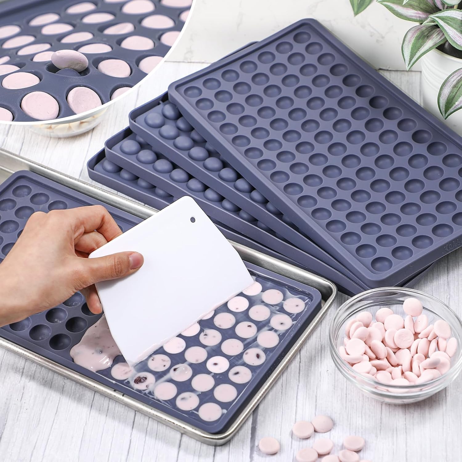 Webake 5Pcs Silicone Tray Dividers for Harvest Right Small and Medium Trays, 1.3ml for Yogurt Bites & Candy Pieces, LFGB Platinum Silicone with Scraper