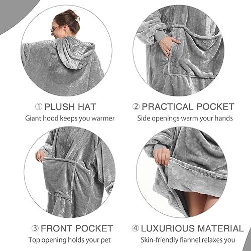 Miniatura 10 de Aemilas Manta con capucha  Manta de microfibra ligera con capucha como regalo para mujeres, hombres y adultos, manta de franela cálida con bolsillo
