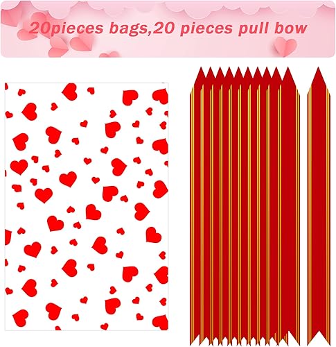 Miniatura 2 de Kolewo4ever Juego de 40 bolsas de celofán de San Valentín, 20 bolsas transparentes de celofán con 20 lazos rojos para San Valentín, bodas, novias o
