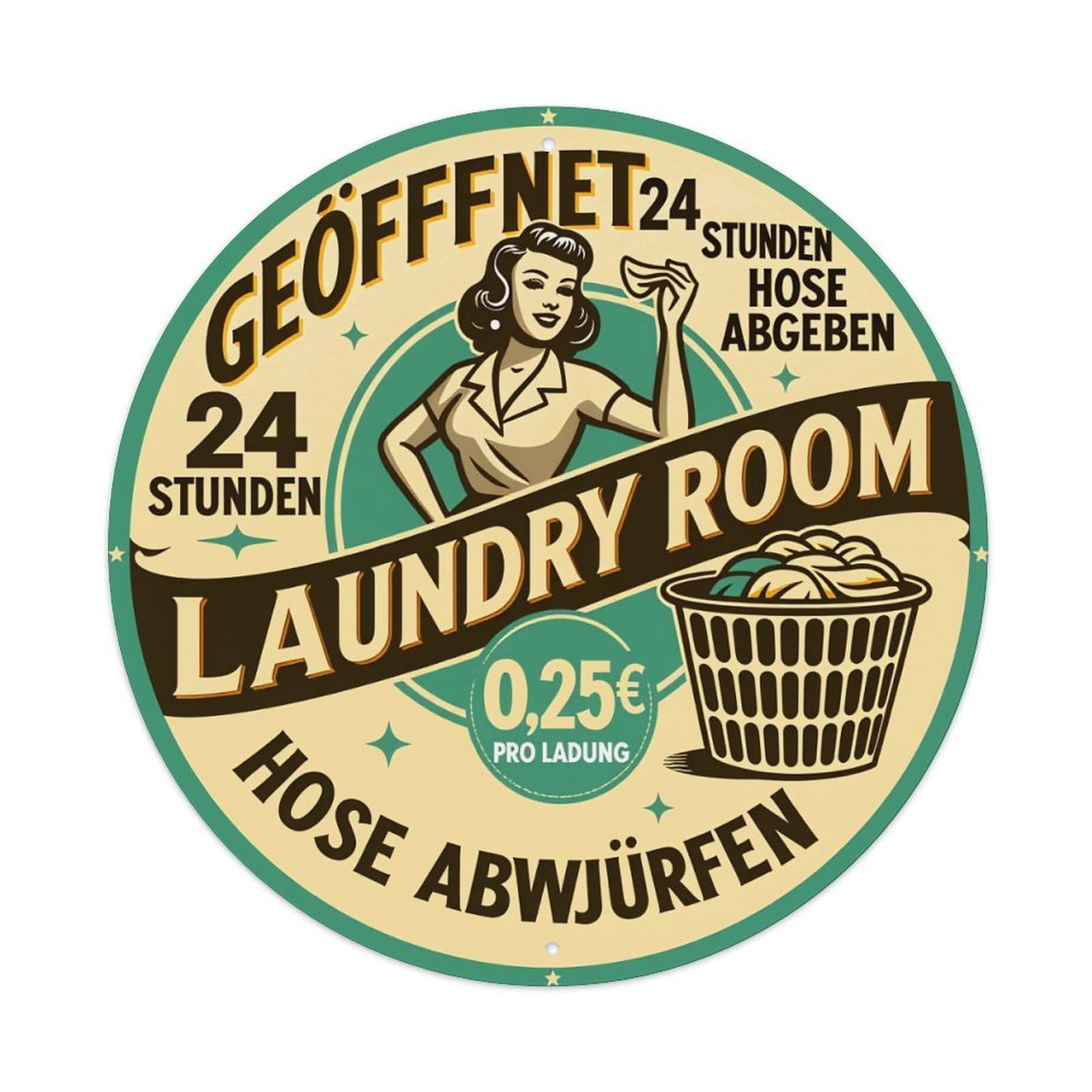 Retro Woman Laundry Basket Text Circle Design Round Vintage Tin Sign,Retro Wall Art,Metal Poster for Home, Bar, Garage, Cafe, Rustic Indoor & Outdoor Decor, 8x8 Inches