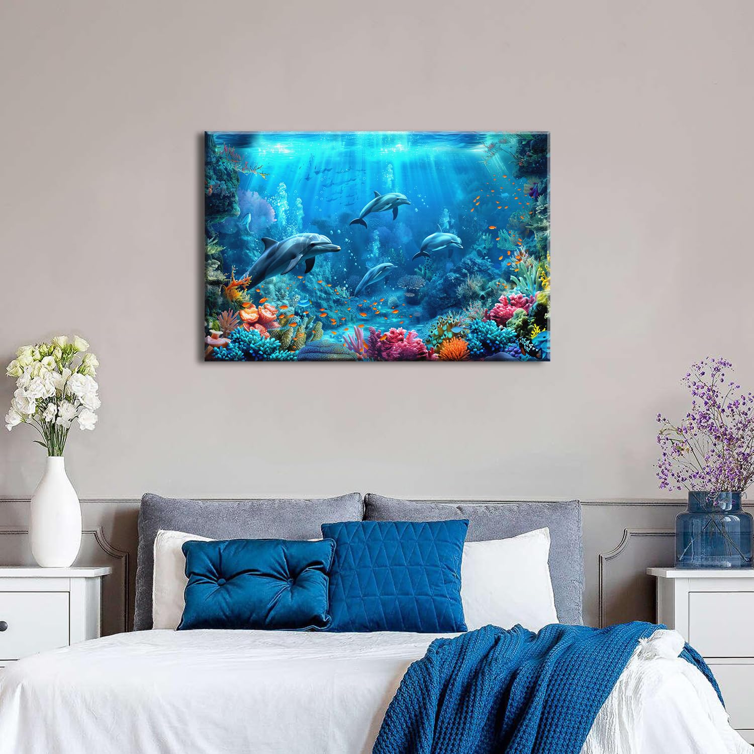 Amazon.com: Blue Ocean Wall Art Under the Sea World Bathroom Decor