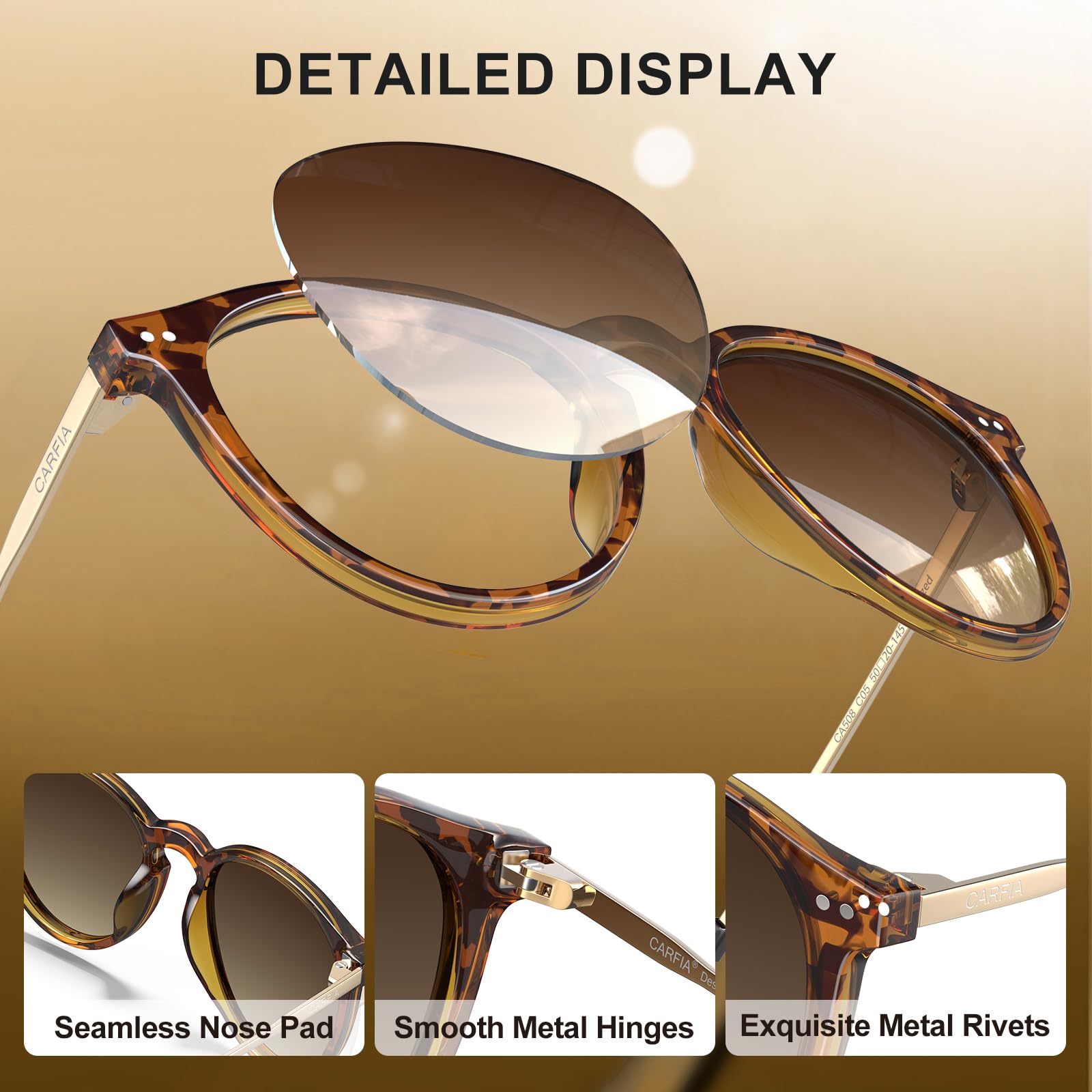 CARFIA Polarisierte Damen Sonnenbrille mit Brillenetui Vintage Acetatrahmen
