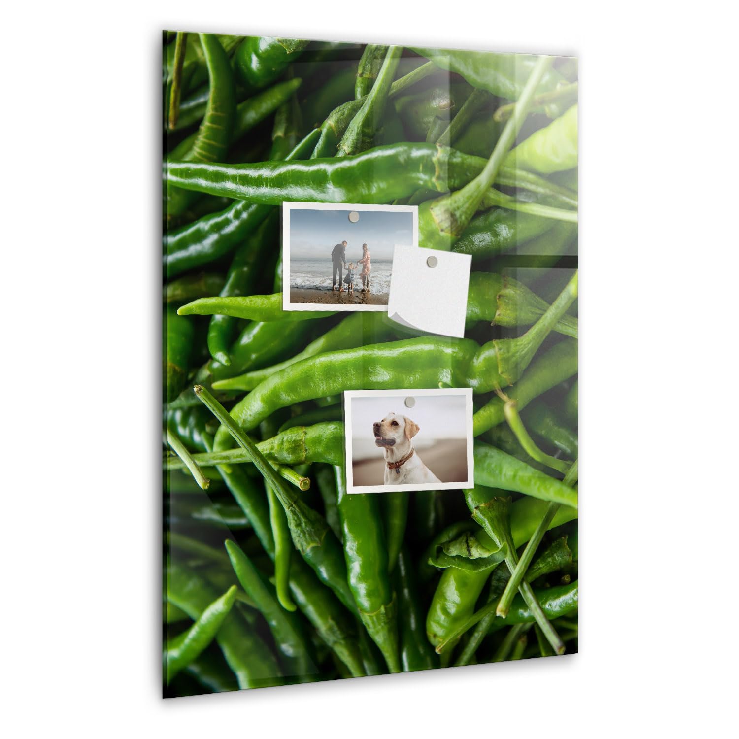 Magnetisches Glasboard vertikal | Schreibtafel aus Glas mit Neodym-Magneten | Design Wandtafel abwischbar - 40x60cm Grüne Paprika