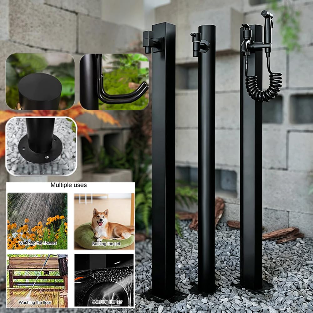 Pionowa kolumna wodna do ogrodu z stali nierdzewnej 304 | Słupek z kranem i hydrantem do ogrodu – trwały i dekoracyjny element wyposażenia ogrodu,Black 8,60cm/23.6in